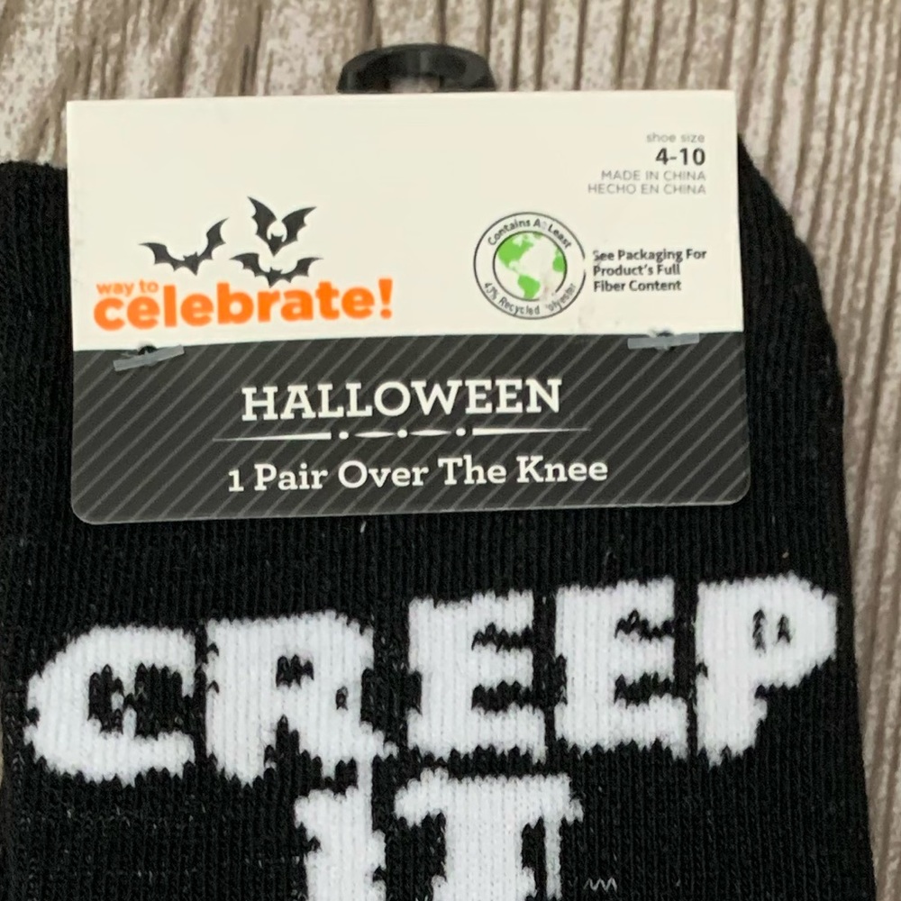Women’s over the knee socks “Creep it real” purple and black stripes 4-10 - Picture 3 of 3